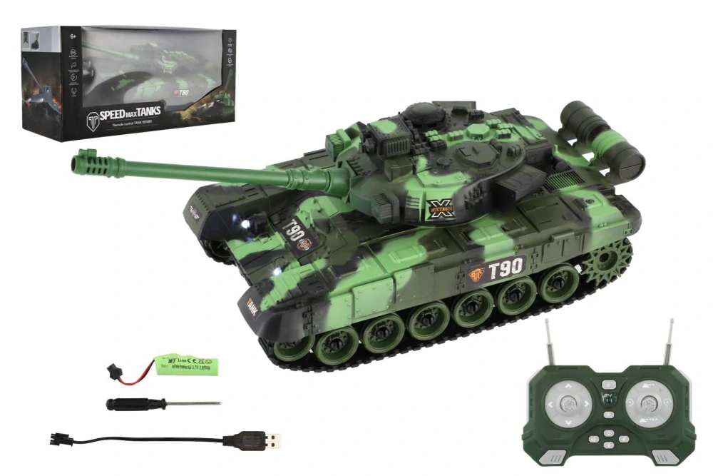 Tank RC 2,4GHz s dobíjecím packem se světlem se zvukem v krabici 37x18x16cm
