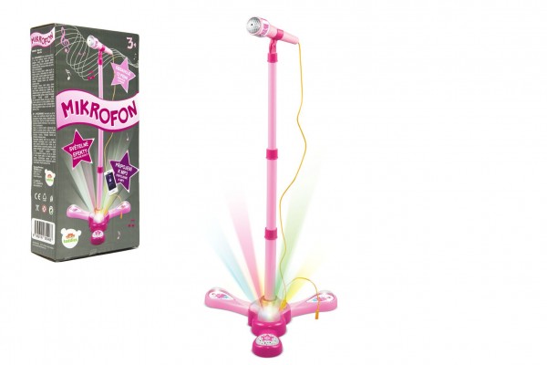  Mikrofon karaoke růžový plast na baterie se světlem v krabici 17x34x7cm