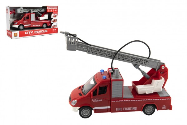  Auto hasiči plast 27cm na setrvačník na baterie se zvukem se světlem v krabici 32x19x12cm