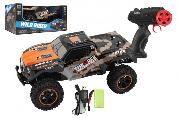  Auto RC terénní oranžové 39cm plast 2,4GHz na baterie + dobíjecí pack v krabici 46x21x27cm