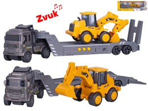 Auto nákladní 30cm na setrvačník na baterie se zvukem + bagr 13cm na setrvačník 2druhy v krabičce