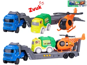 Auto nákladní 30cm na setrvačník na baterie se zvukem + vozidlo popelaři + vrtulnik