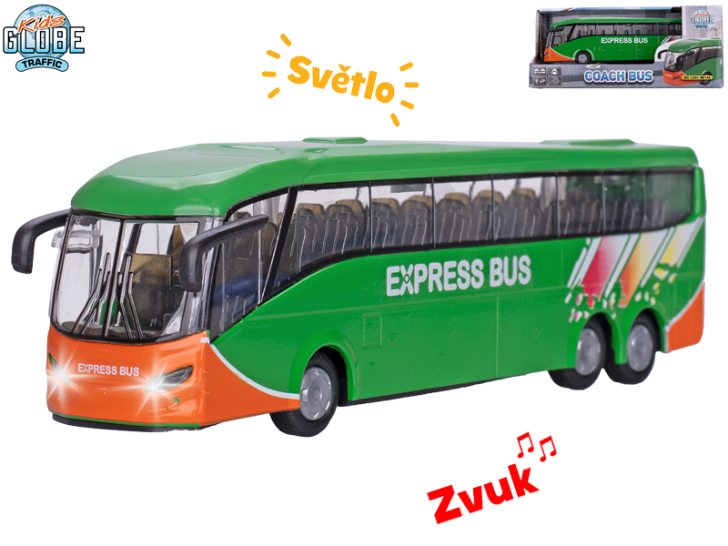 Kids Globe Traffic autobus 18,5cm kov zpětný chod na baterie se světlem a zvukem v krabičce
