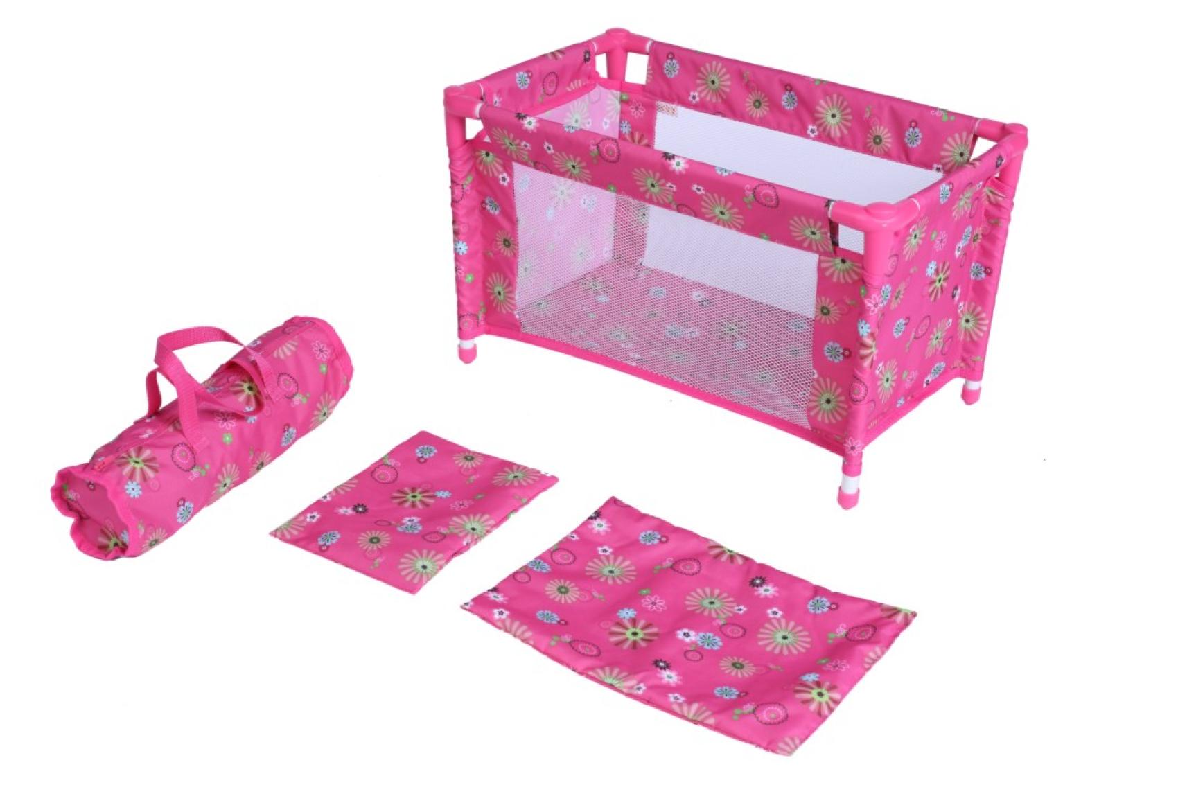 Postýlka pro panenky kov/látka v tašce rozkládací rozměr 53x32x32cm v sáčku