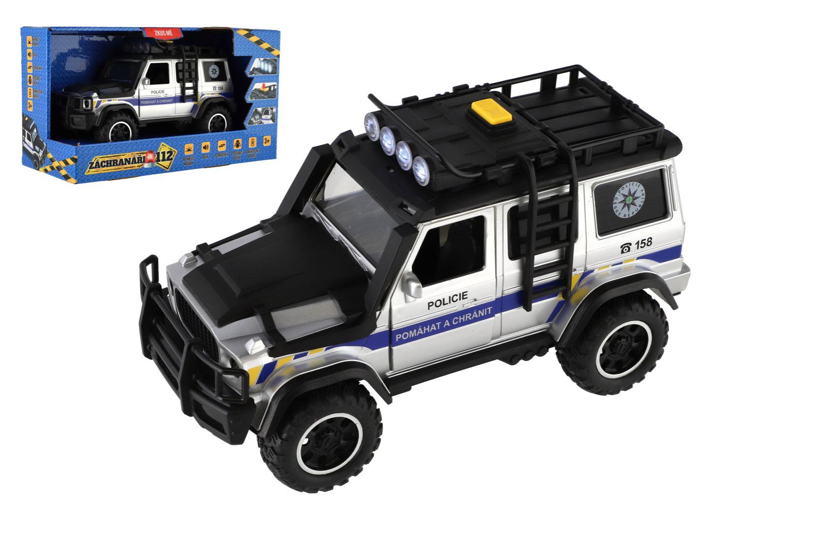 Auto záchranáři policie terénní plast 23x14cm na setrvačník na baterie se světlem se zvukem v krabici