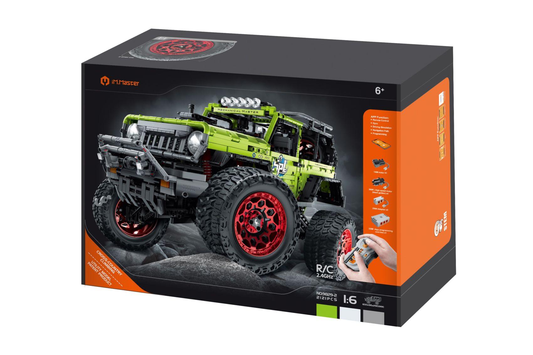 Stavebnice iM.MASTER terénní auto RC skládací plast 2,4GHz 2121dílků dob. pack+bat. v krab. 42x30cm