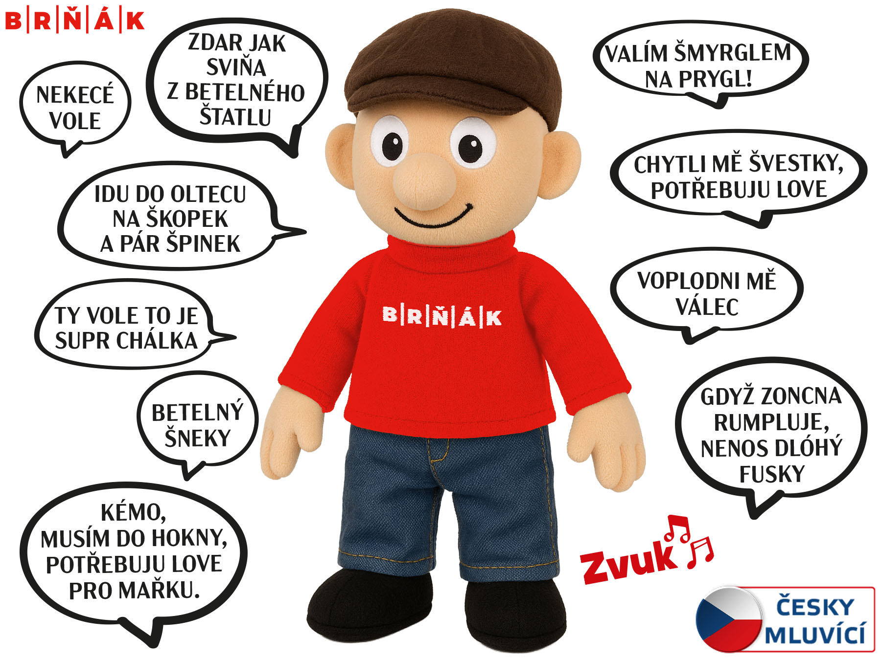 Panáček Brňák 30cm na baterie mluvící hantecem v sáčku