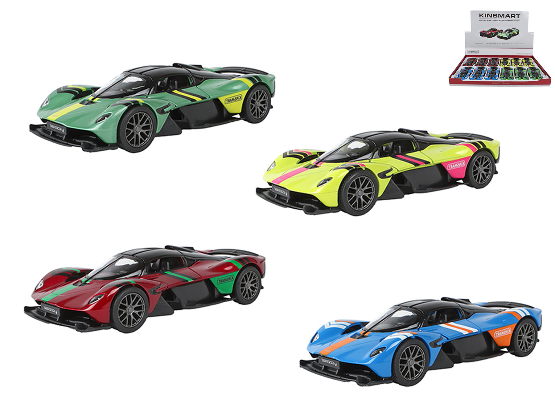 Kinsmart Aston Martin Valkyrie Livery Edition 13cm kov zpětný chod 4barvy 12ks v DBX