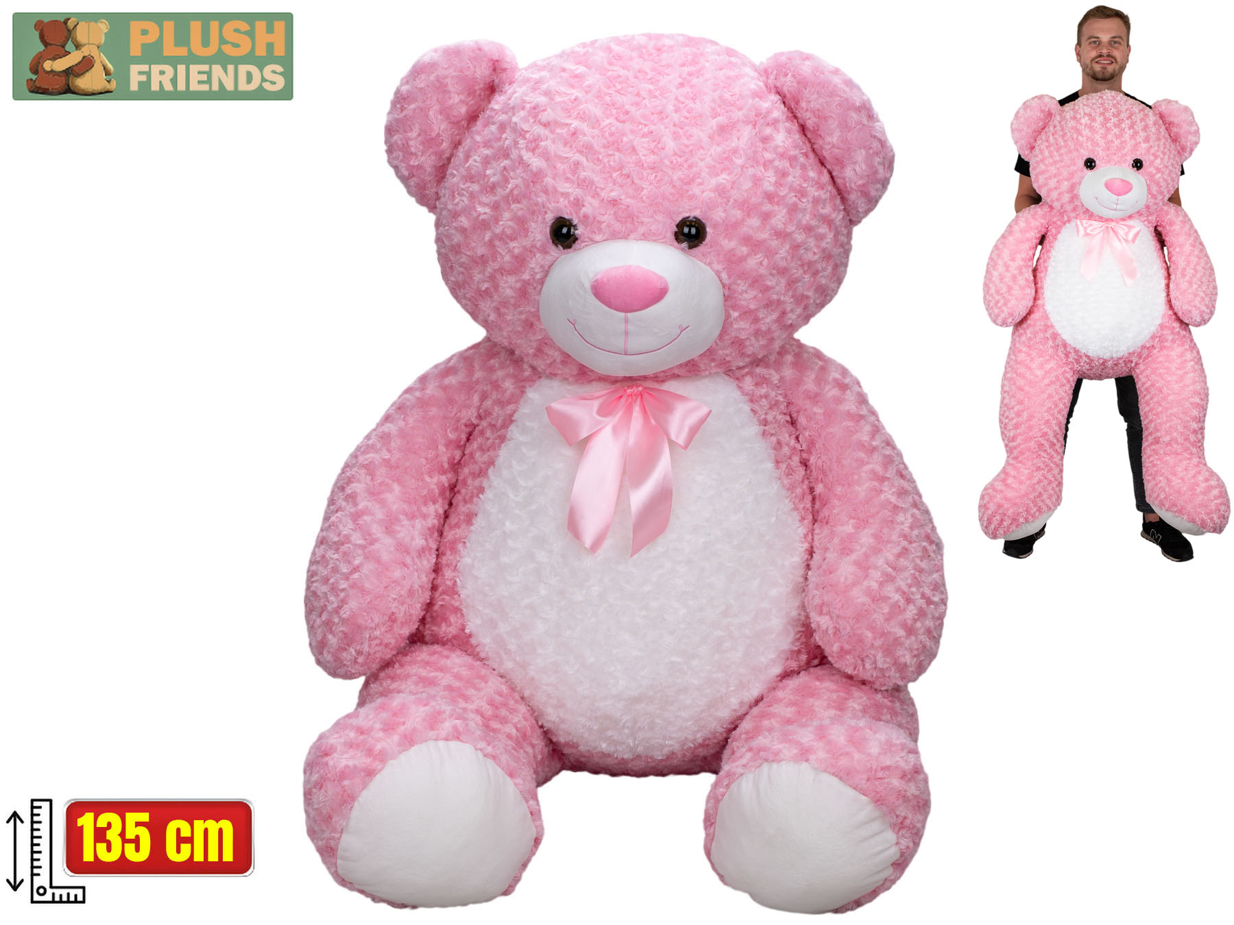 Plush Friends medvěd plyšový 135cm růžový s mašlí 0m+