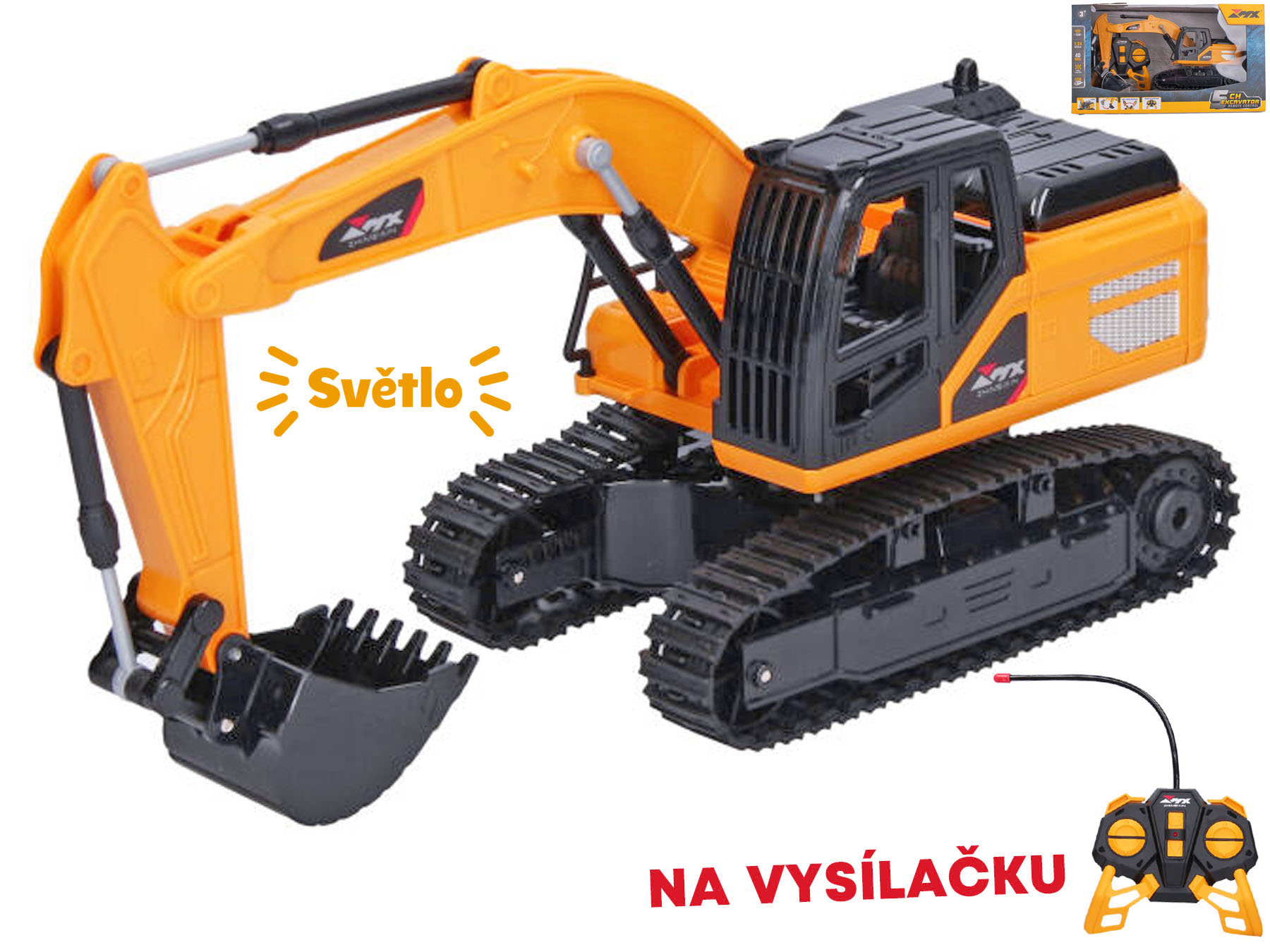  R/C bagr 26cm na baterie 40MHz plná funkce se světlem v krabičce