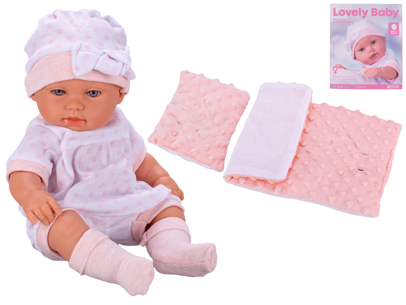  Miminko tvrdé tělo 33cm růžové s peřinkami v krabičce