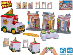 Pizza Panic! R/C dodávka vystřelující pizzu 12cm 2,4GHz plná funkce na baterie se zvukem v krabičce